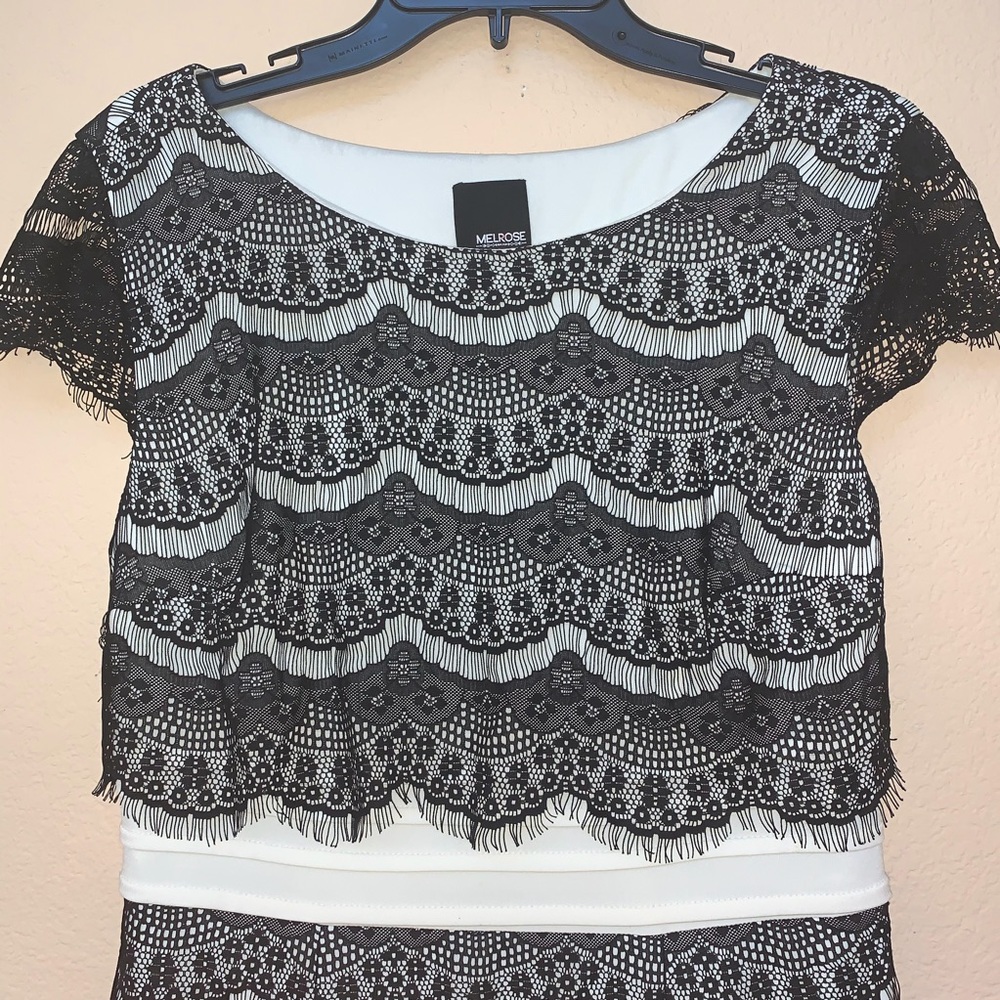 Melrose White Black Lace Cap Sleeve Dress Sz 12 - Picture 3 of 7